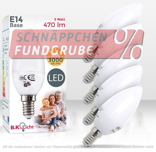 B.K.Licht LED-Leuchtmittel, E14, 5 Stück, Warmweiß, LED-Lampe Glühb. 5 Watt 470 Lumen 3.000 Kelvin